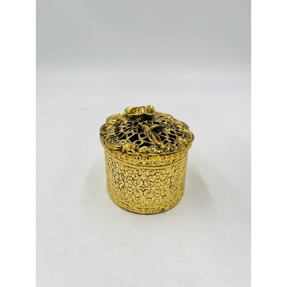 VTG StyleBuilt Gold Oval Trinket / Jewlery Box Floral Design Lid - Picture 2 of 7